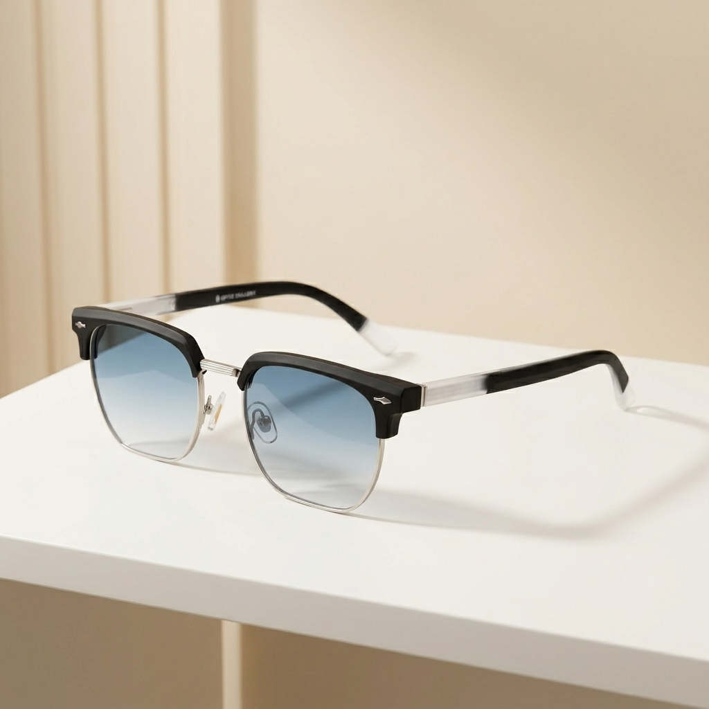 OG Frost Phantom | Luxury Black Crystal Clubmaster Sunglasses with Ice Blue Lenses