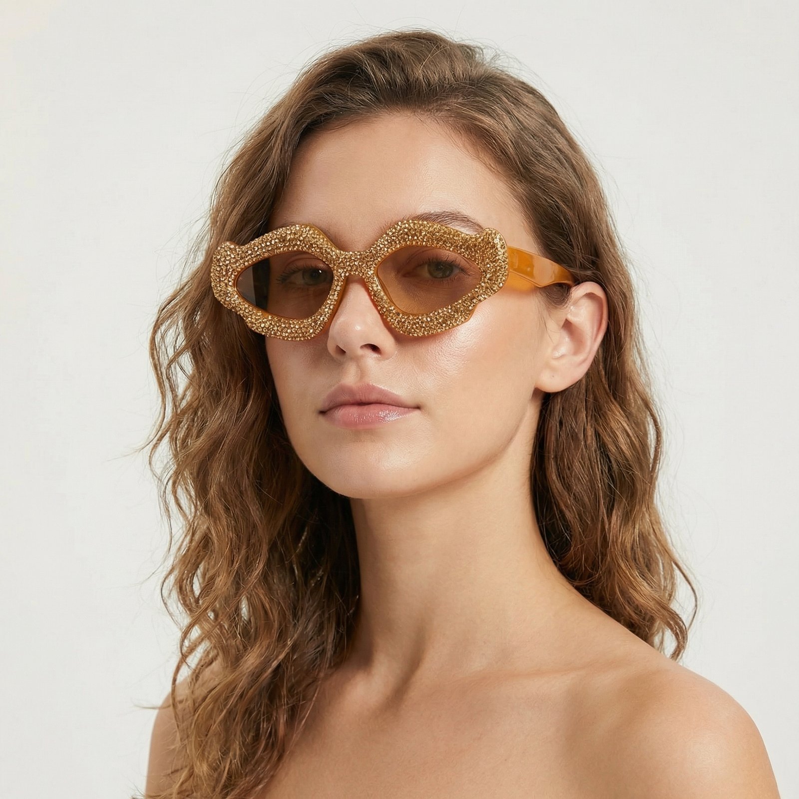 OG Golden Diva Oval Sunglasses | Gold Crystal Embellished Luxury Fashion Shades for Women