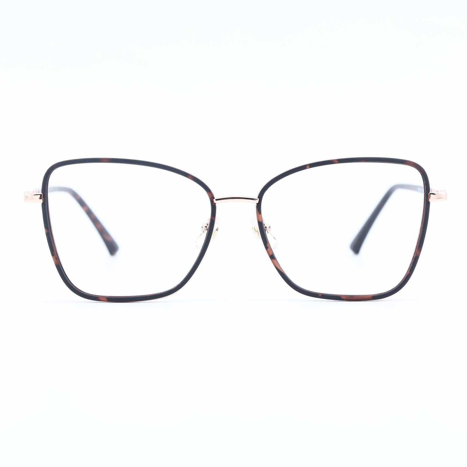 OG Golden Mist Full Rim Square Eyeglasses | Slim Transparent Champagne Frame with Metal Temples for Women