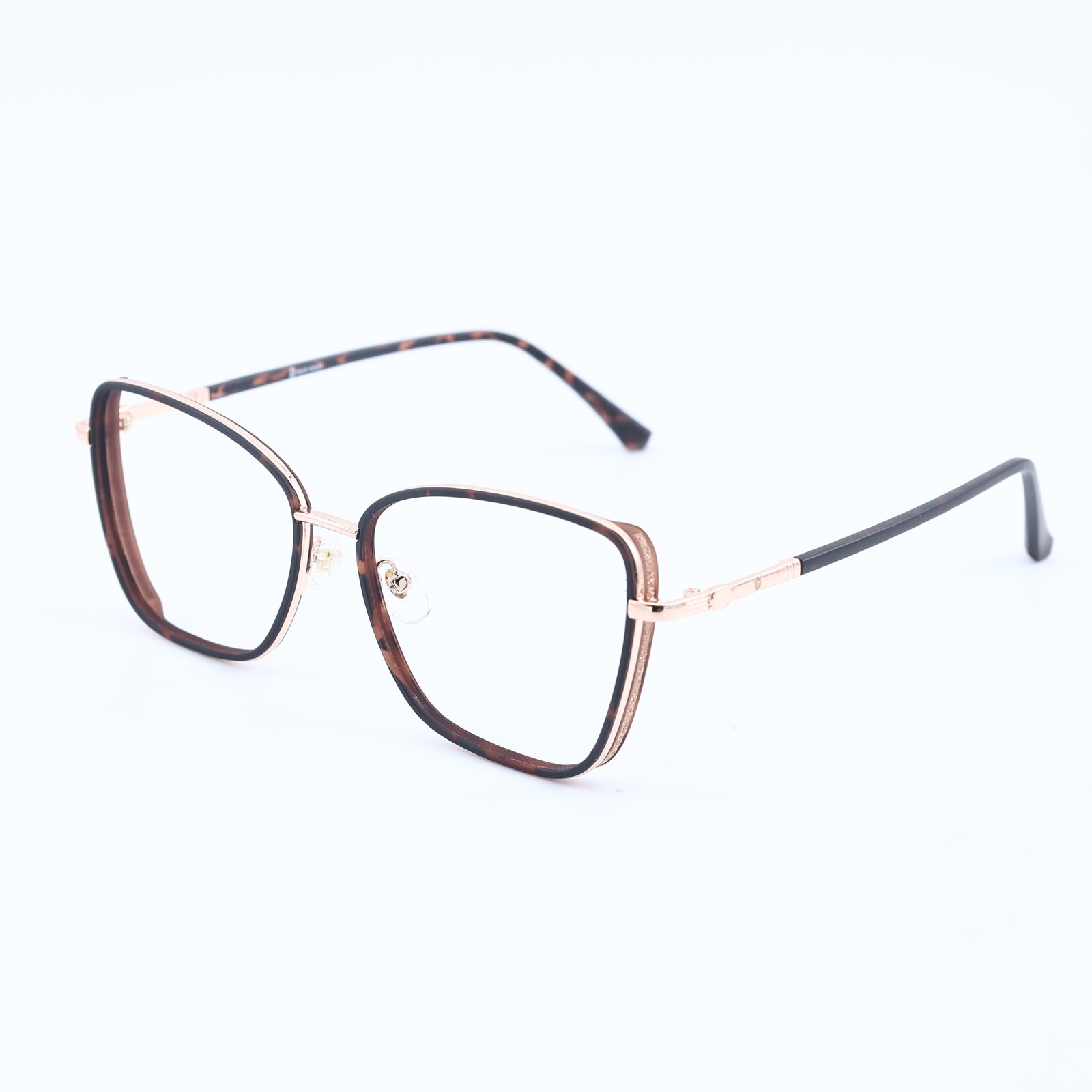 OG Golden Mist Full Rim Square Eyeglasses | Slim Transparent Champagne Frame with Metal Temples for Women