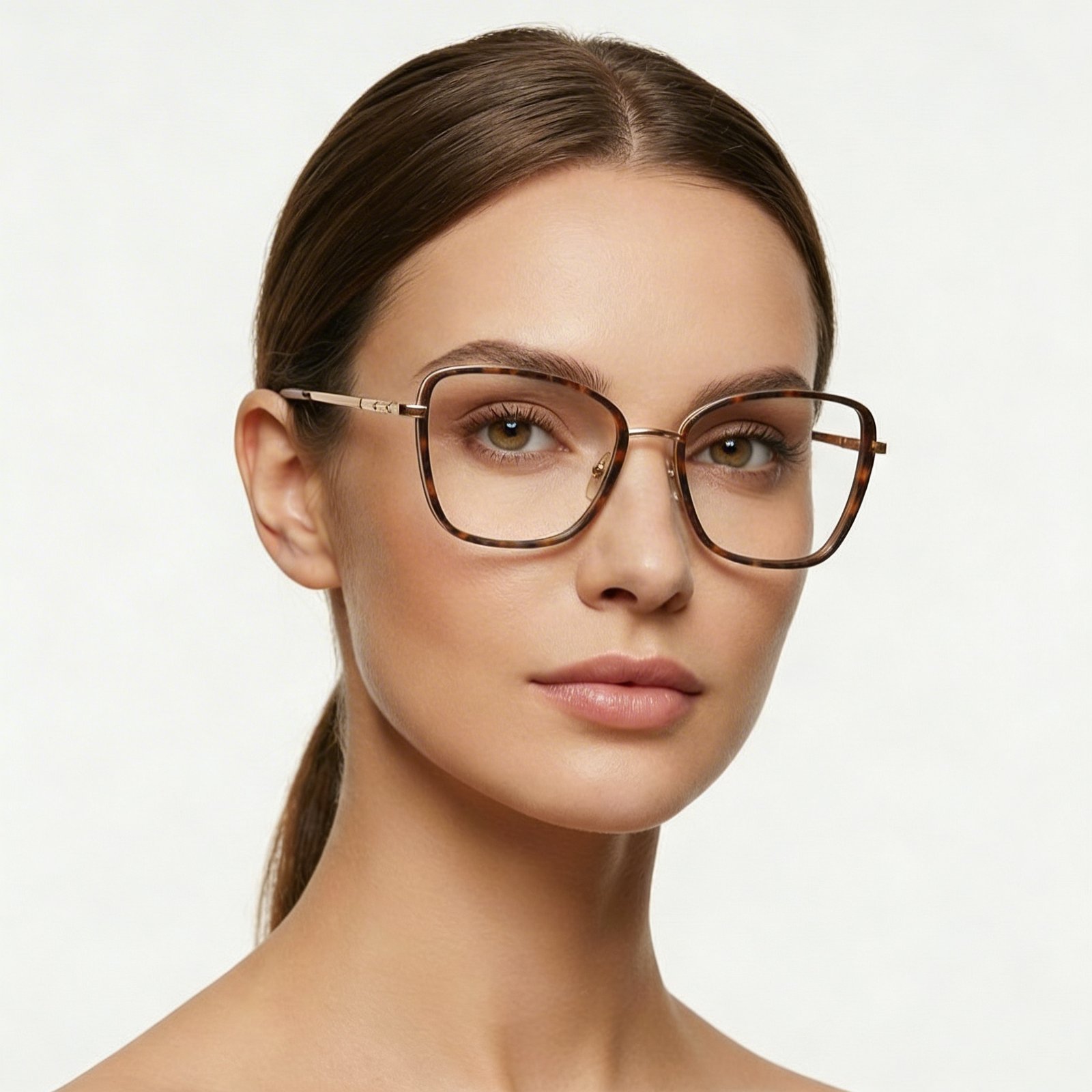 OG Golden Mist Full Rim Square Eyeglasses | Slim Transparent Champagne Frame with Metal Temples for Women