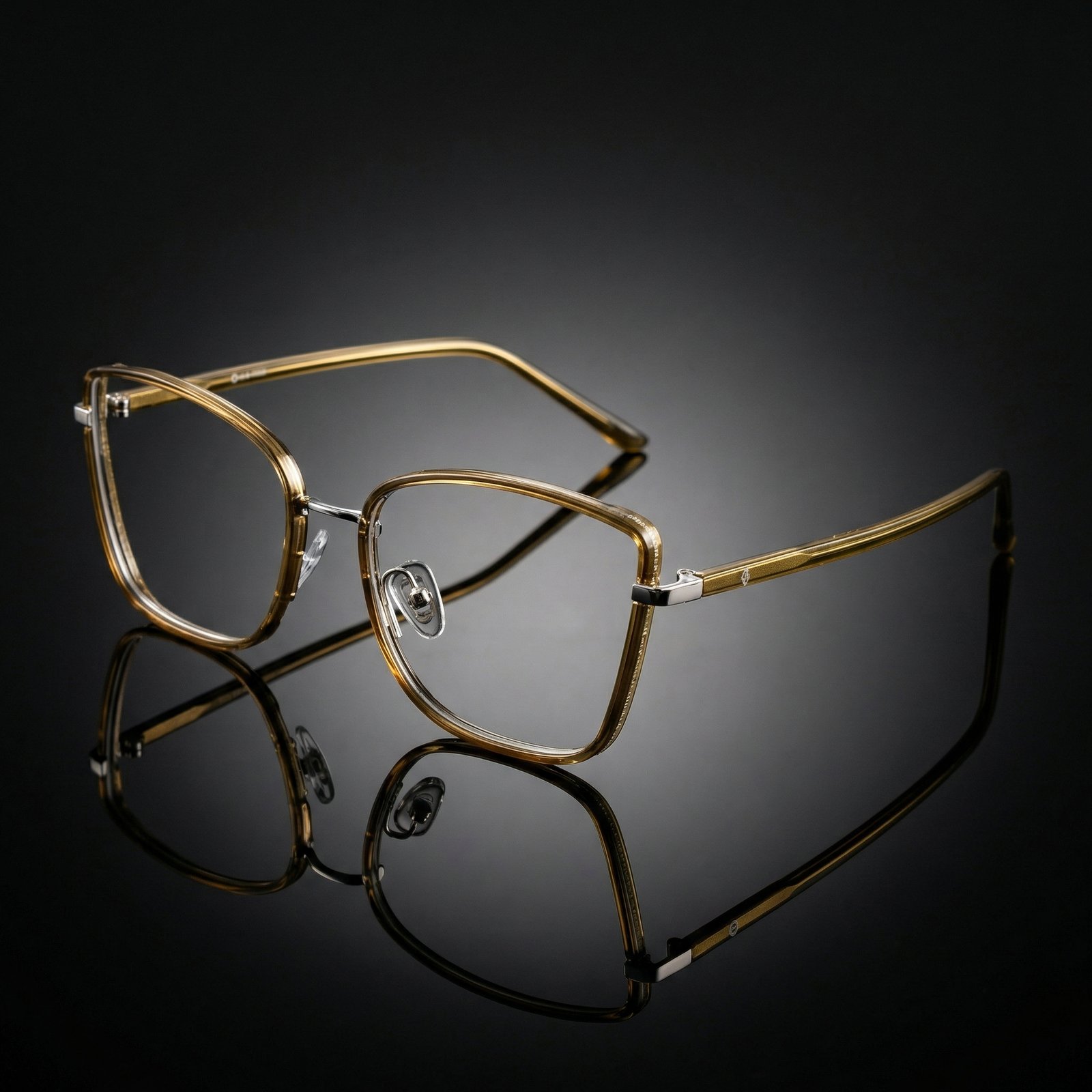 OG Golden Mist Full Rim Square Eyeglasses | Slim Transparent Champagne Frame with Metal Temples for Women
