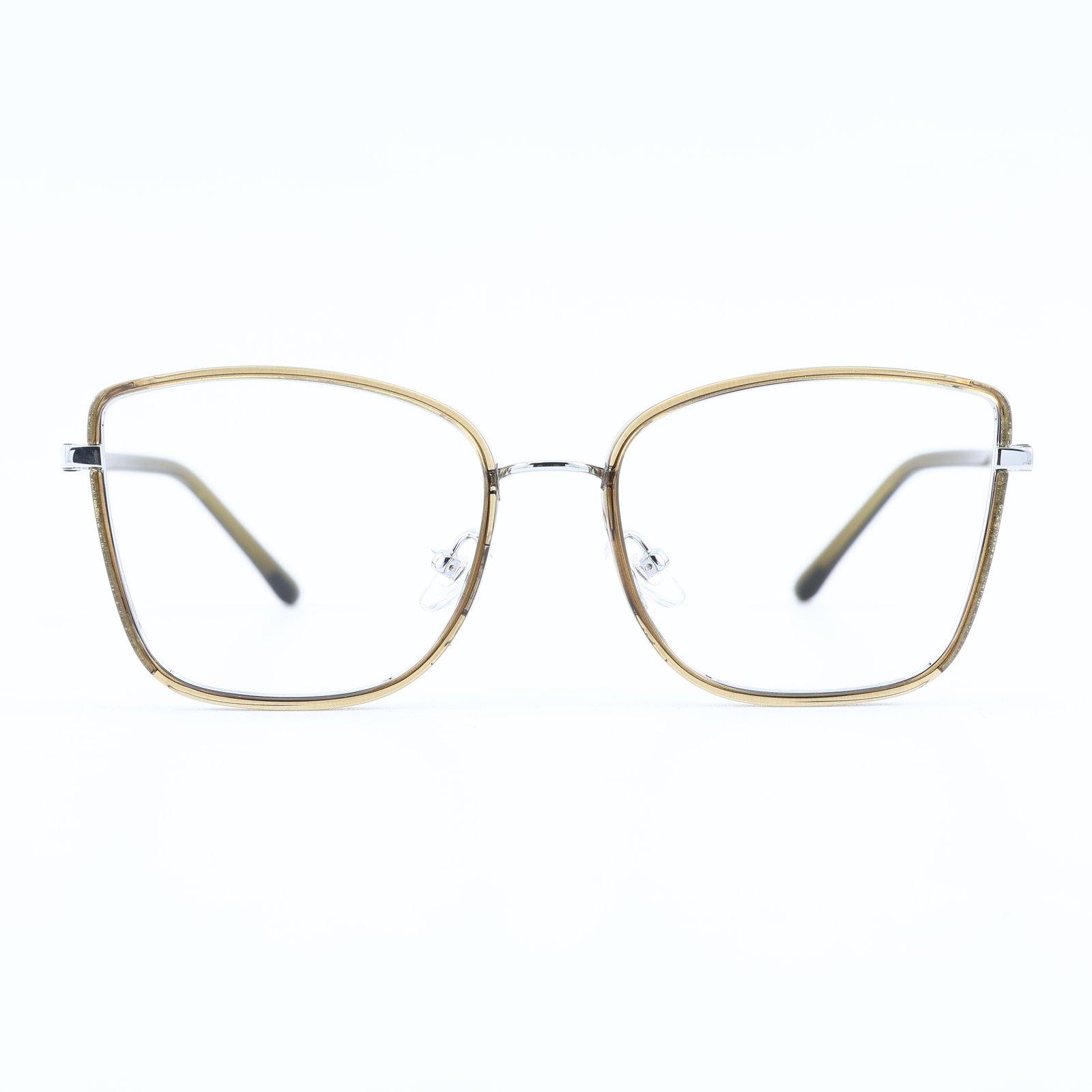 OG Golden Mist Full Rim Square Eyeglasses | Slim Transparent Champagne Frame with Metal Temples for Women