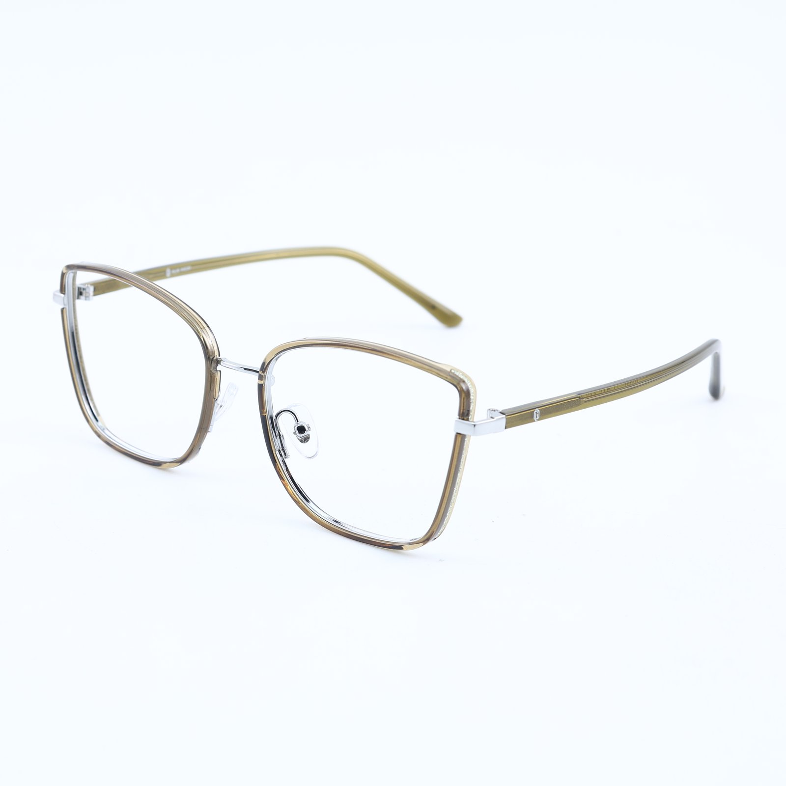 OG Golden Mist Full Rim Square Eyeglasses | Slim Transparent Champagne Frame with Metal Temples for Women