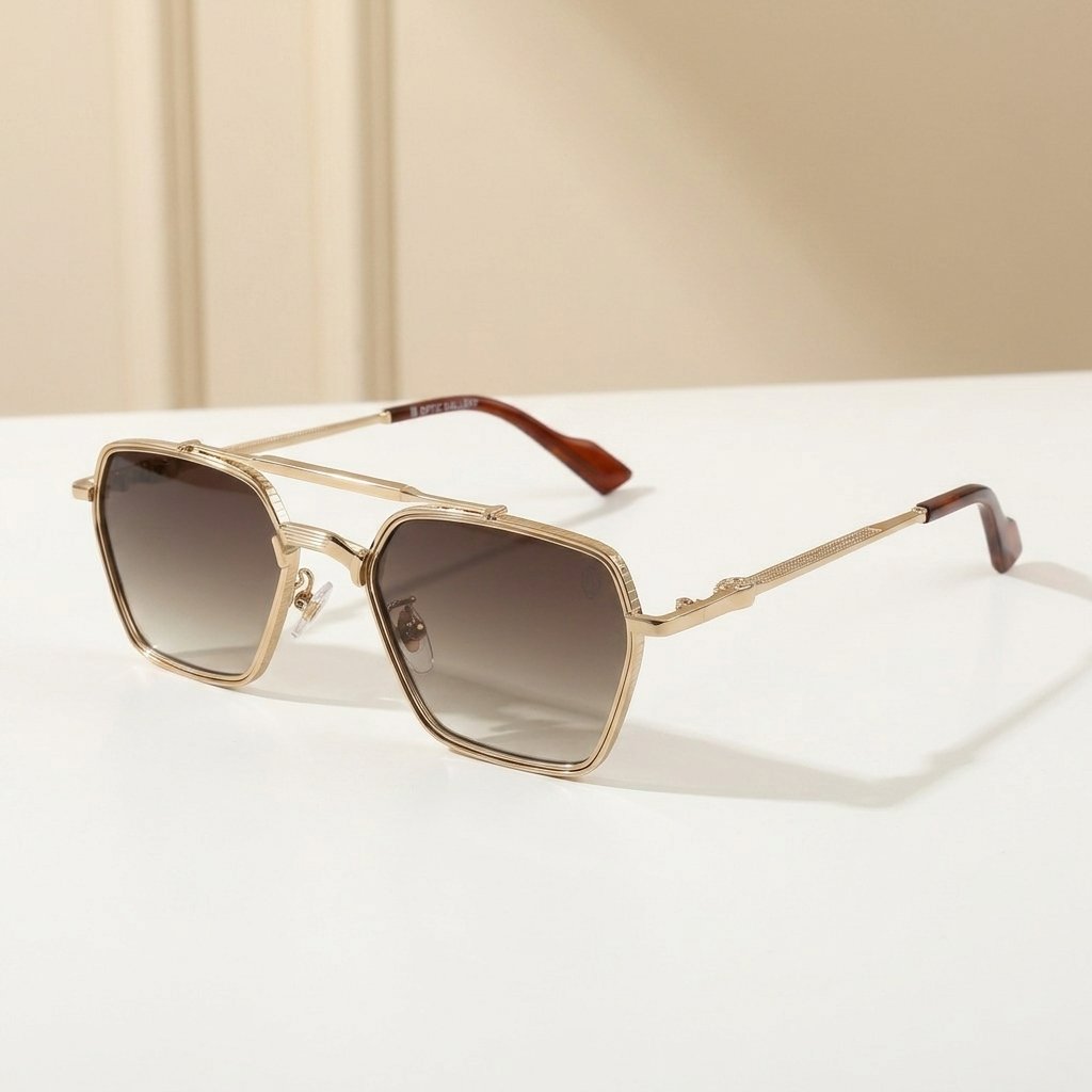 OG Golden Monarch | Luxury Gold Hexa Frame Sunglasses with Brown Gradient Lenses