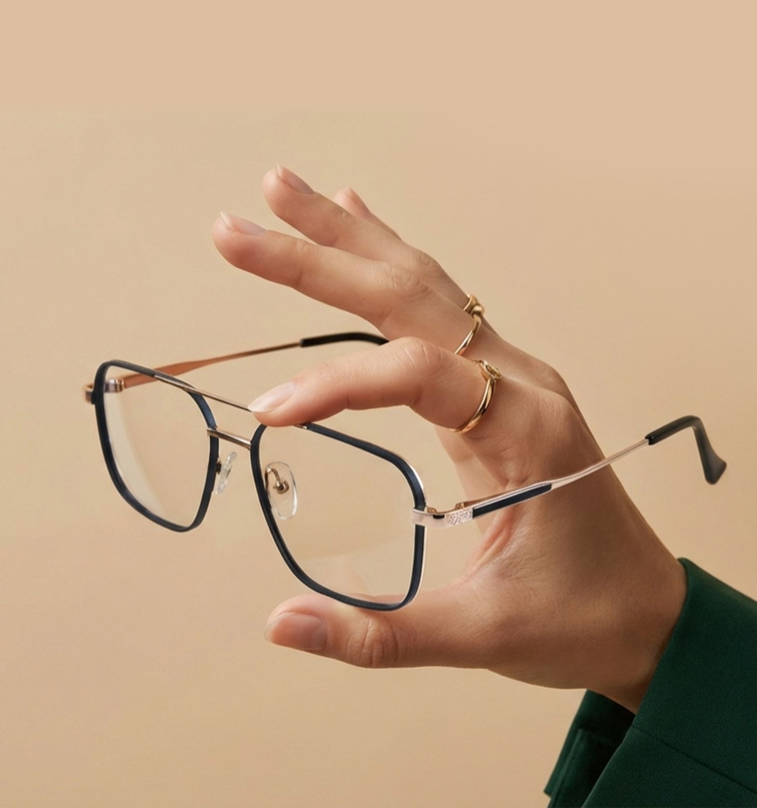 OG Goldline Square Full Rim Eyeglasses | Premium Golden Accent Optical Frame