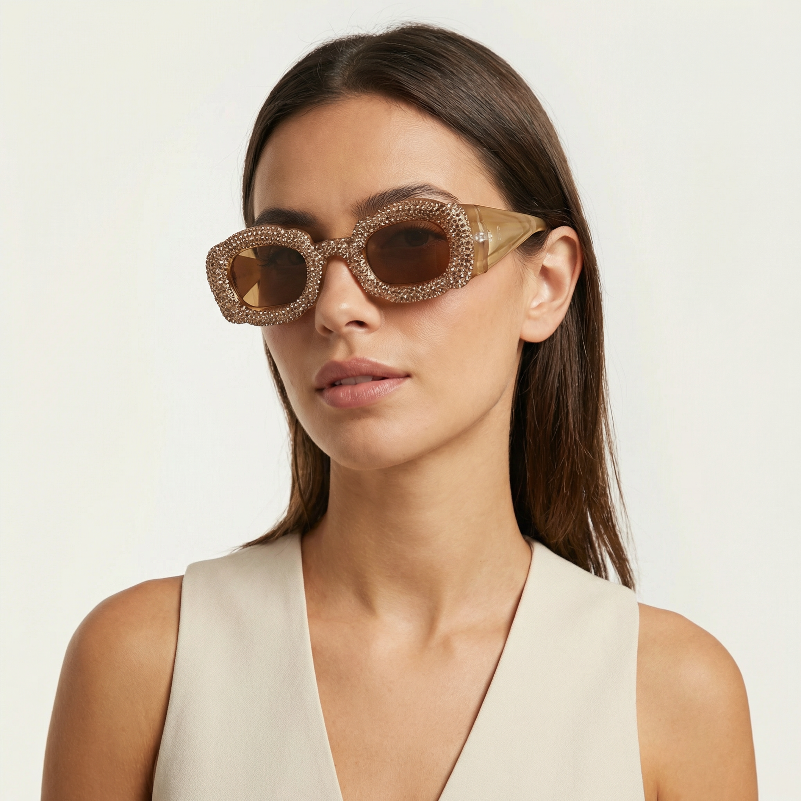 OG Honey Luxe Oval Sunglasses | Gold Crystal-Studded Premium Statement Shades for Women