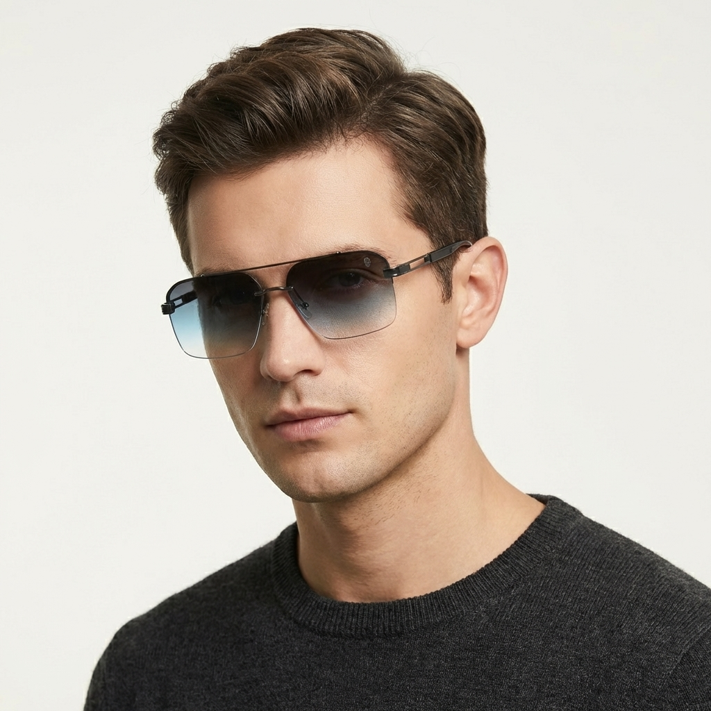 OG Ice Fade | Rimless Blue Gradient Shield Sunglasses