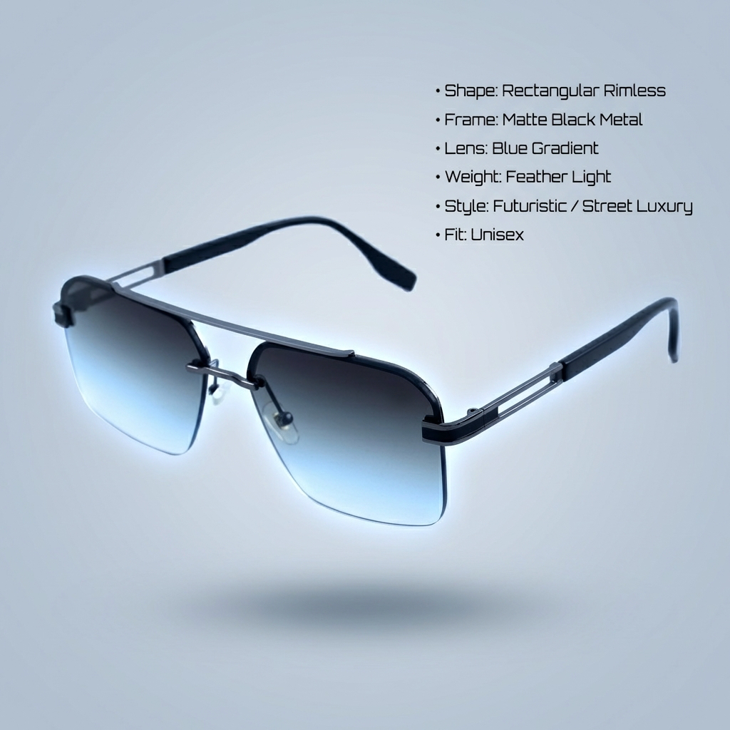 OG Ice Fade | Rimless Blue Gradient Shield Sunglasses