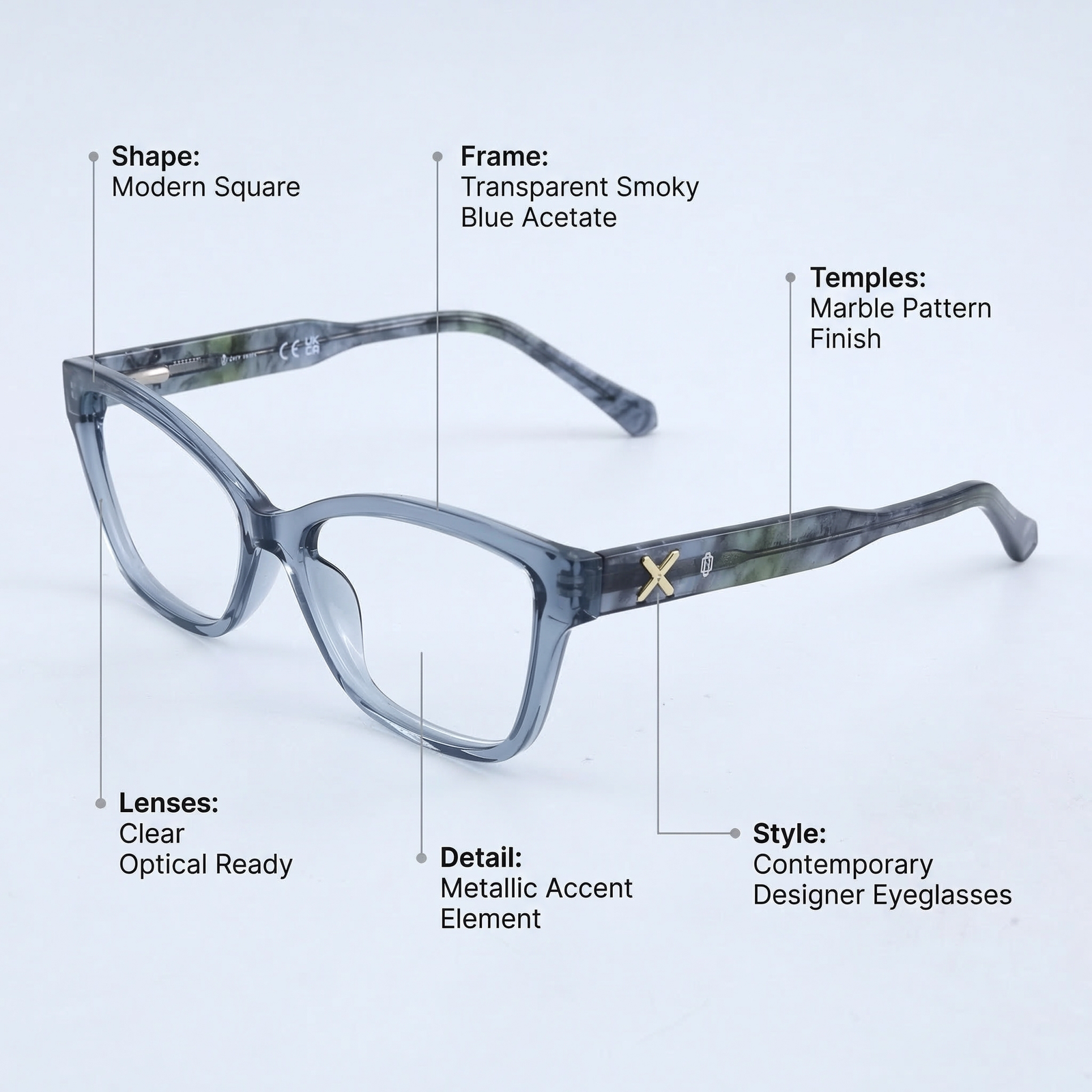 OG Ice Marble | Crystal Grey Square Eyeglasses