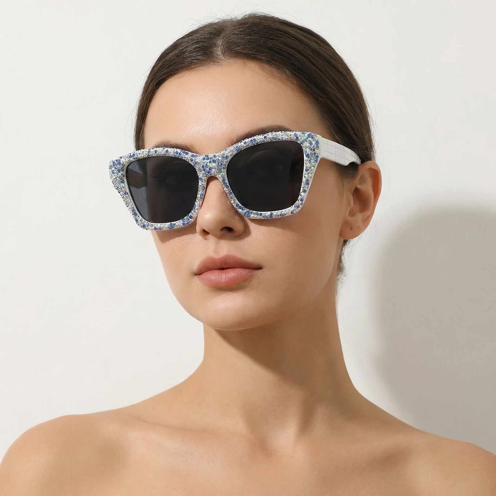 OG Ice Queen Crystal Square Sunglasses | White Frame Diamond-Studded Luxury Statement Shades for Women