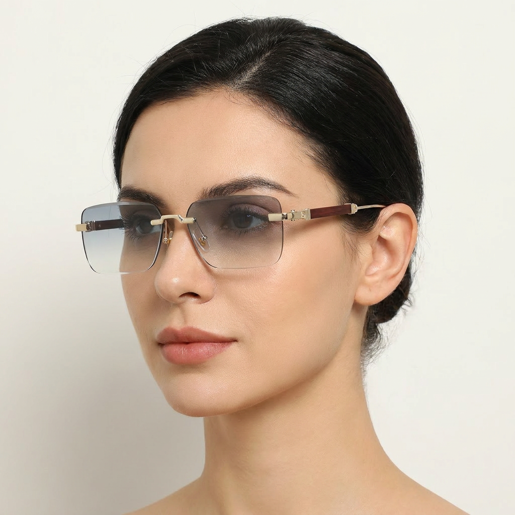 OG Imperial Crest | Luxury Gold Rimless Square Sunglasses with Gradient Ice Blue Lenses