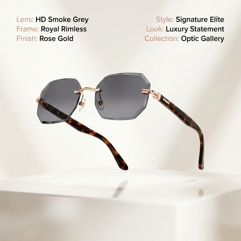 OG Imperial Noir | Luxury Rimless Black Octagonal Sunglasses with Gold Signature Temples