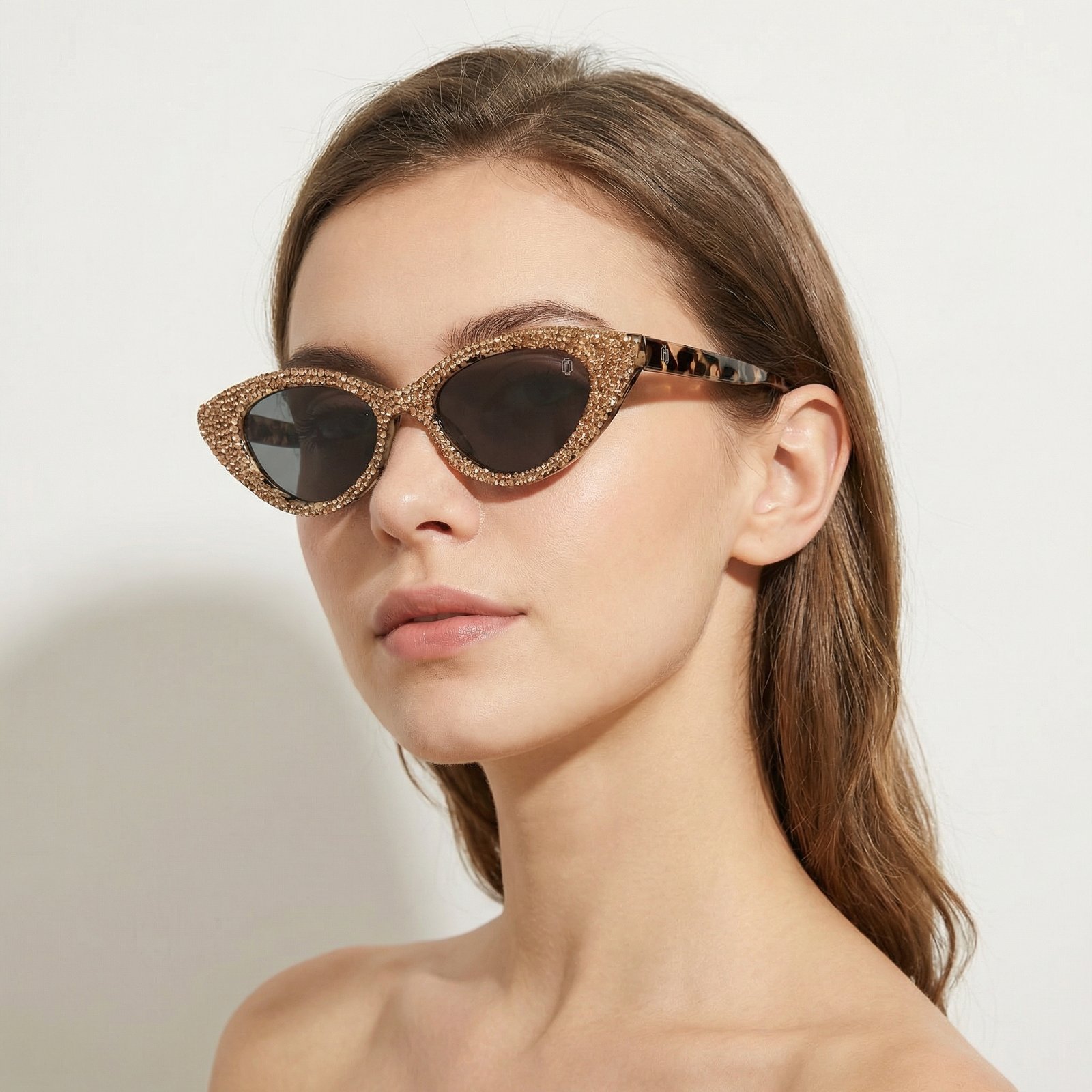 OG Leopard Luxe Crystal Cat-Eye | Gold Studded Designer Statement Sunglasses