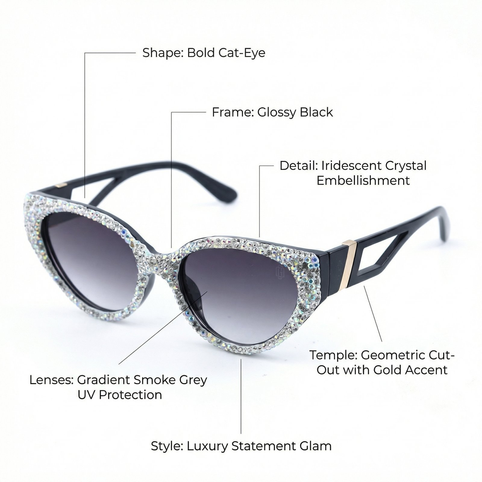 OG Ice Queen Geometric | Crystal-Studded Black Luxe Statement Sunglasses