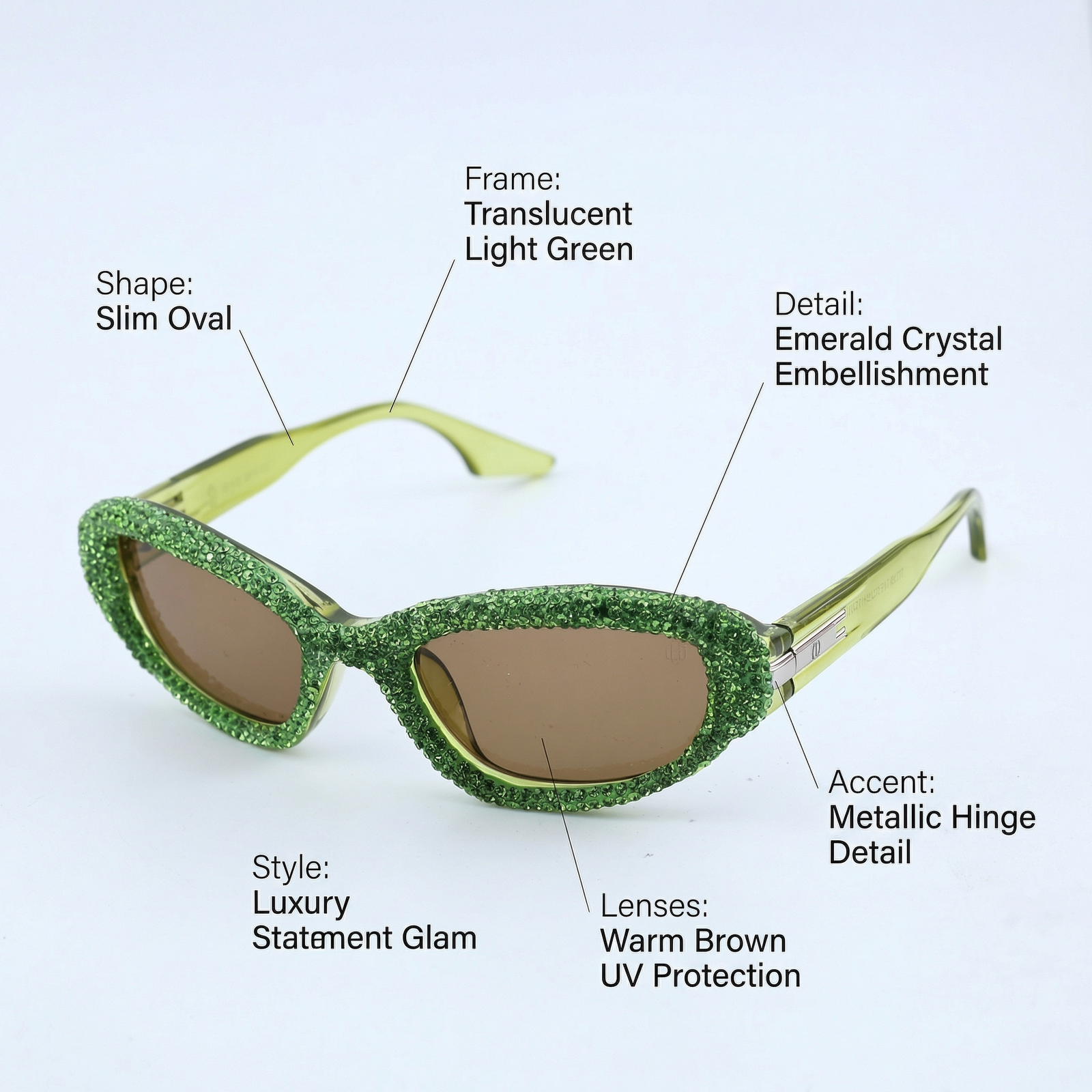 OG Lime Royale | Green Crystal-Studded Luxe Statement Sunglasses