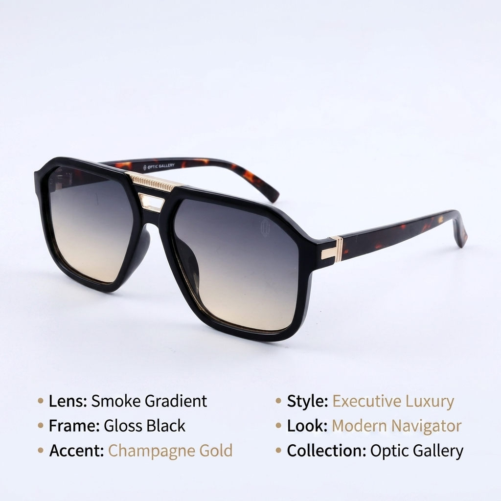 OG Midnight Regent | Luxury Black Navigator Sunglasses with Smoke Gradient Lenses
