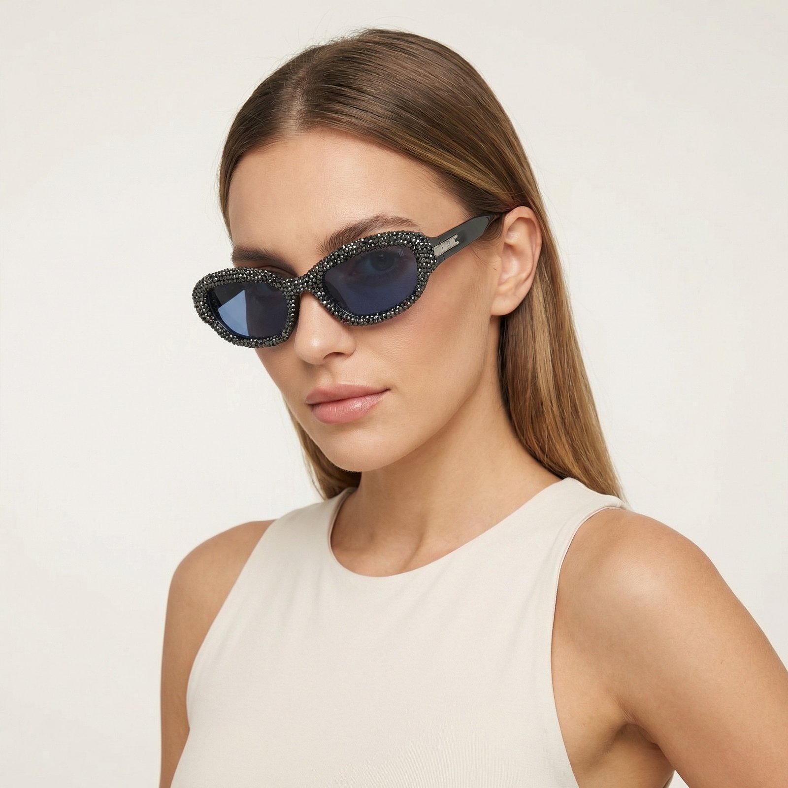 OG Midnight Storm Oval Sunglasses | Black Crystal-Studded Designer Luxury Shades for Women