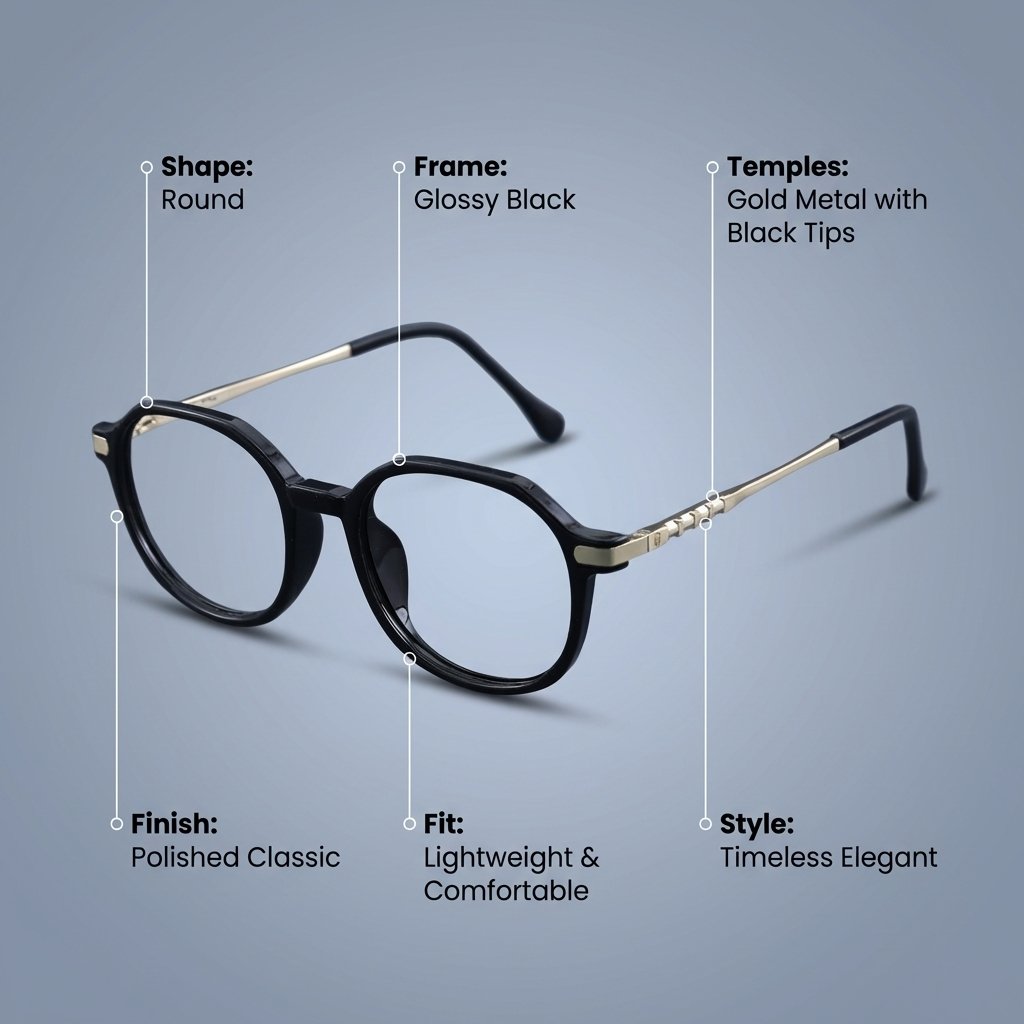 OG Monarch Round | Black & Gold Premium Eyeglasses