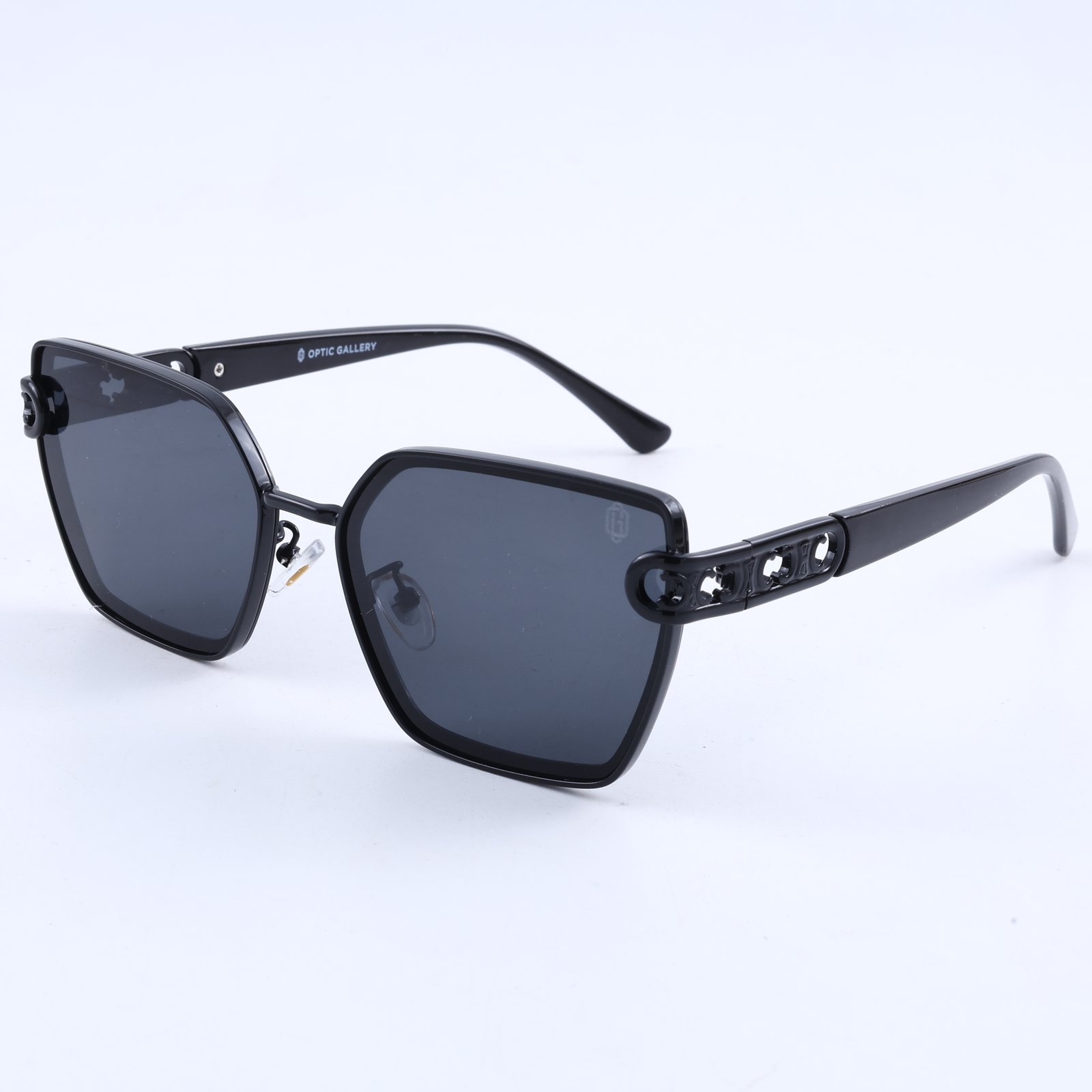 OG Noir Eclipse | Luxury Black Geometric Sunglasses with Signature Link Temples