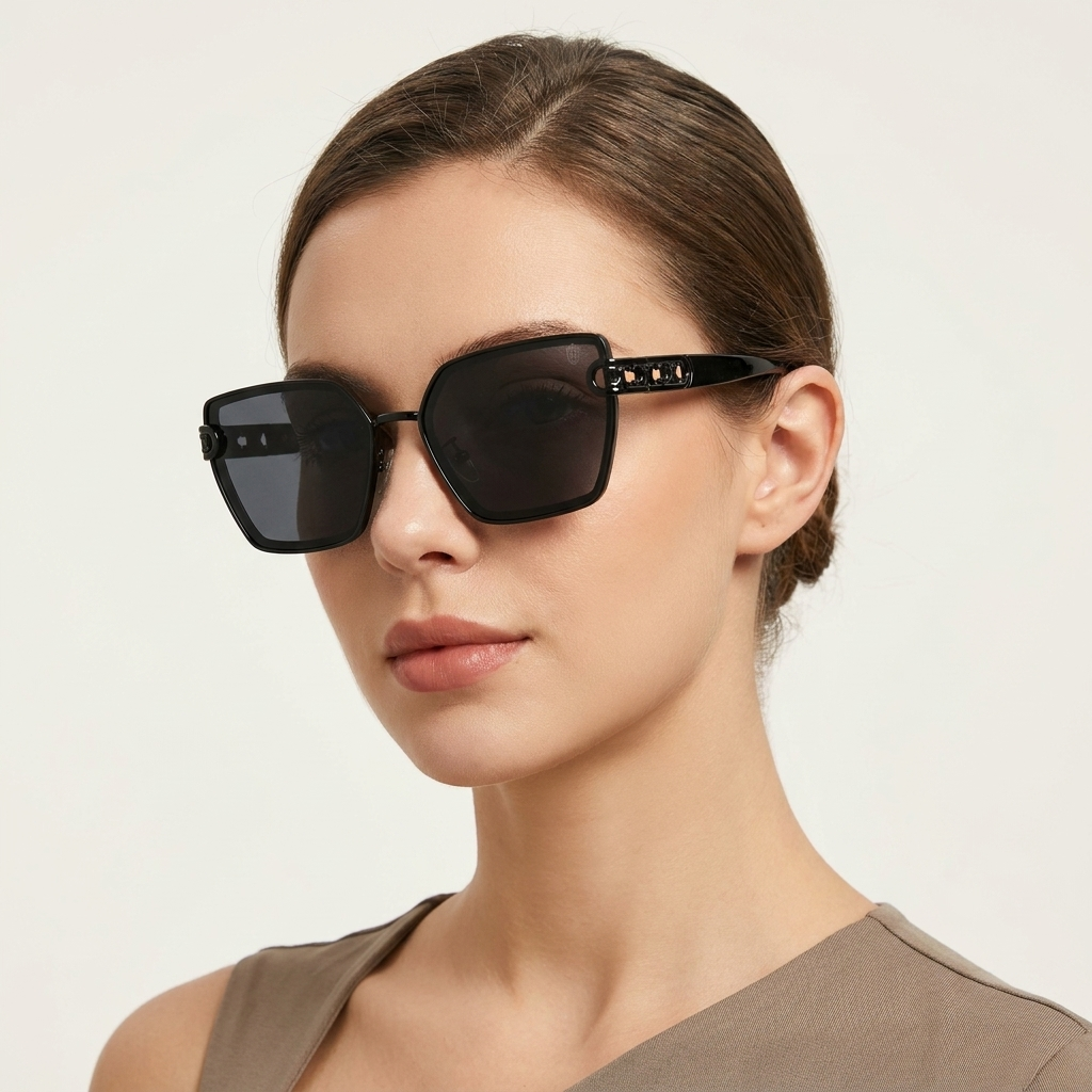 OG Noir Eclipse | Luxury Black Geometric Sunglasses with Signature Link Temples