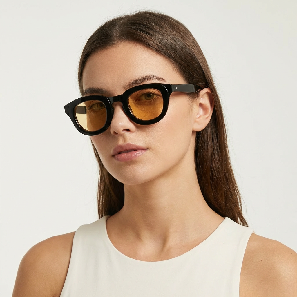 OG Noir Gold | Classic Round Amber Tint Sunglasses