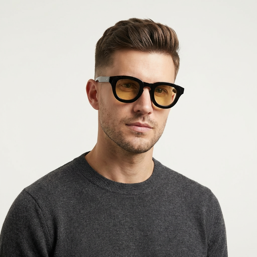 OG Noir Gold | Classic Round Amber Tint Sunglasses