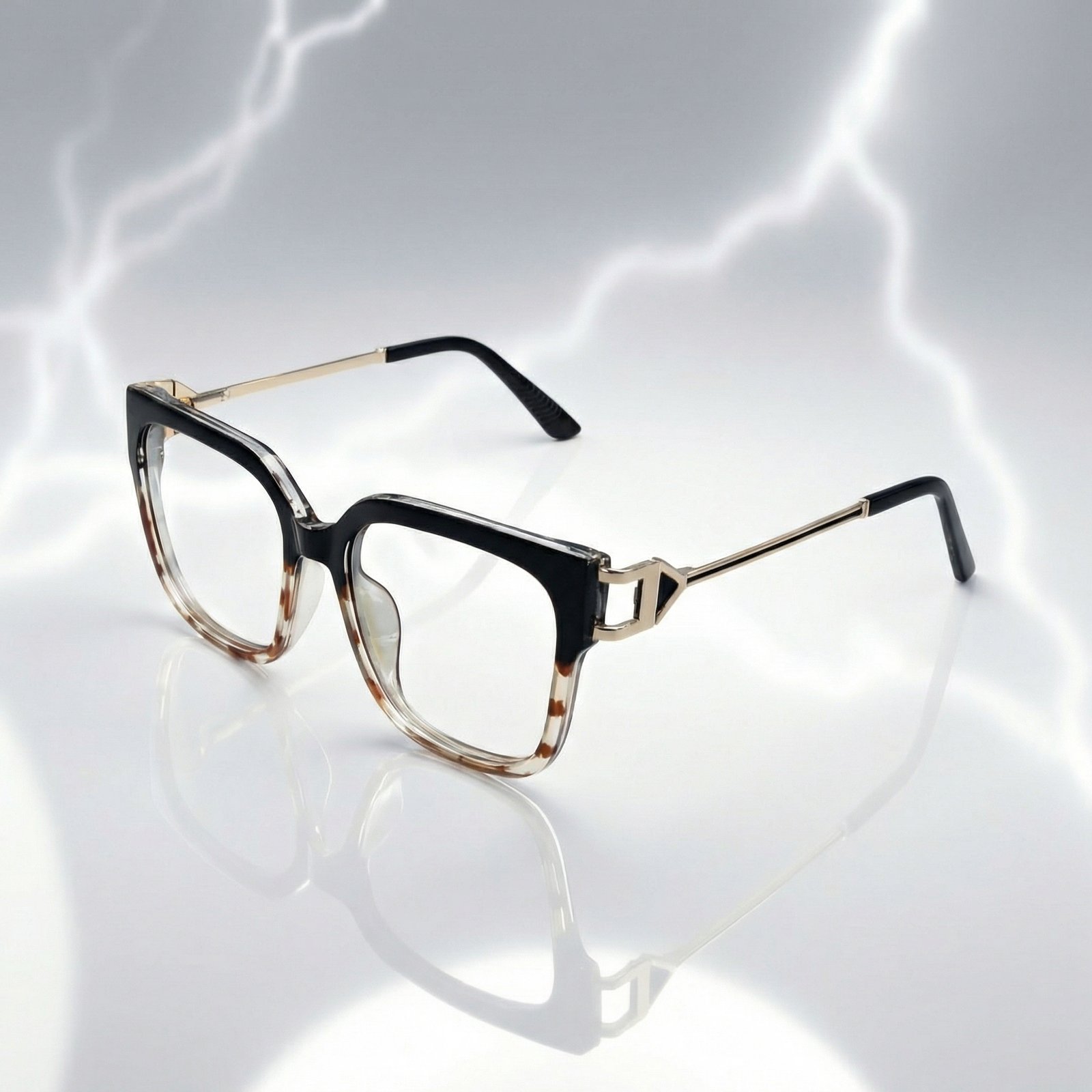 OG Noir Havana Luxe Full Rim Square Eyeglasses | Dual Tone Transparent Tortoise Frame with Gold Temples for Women