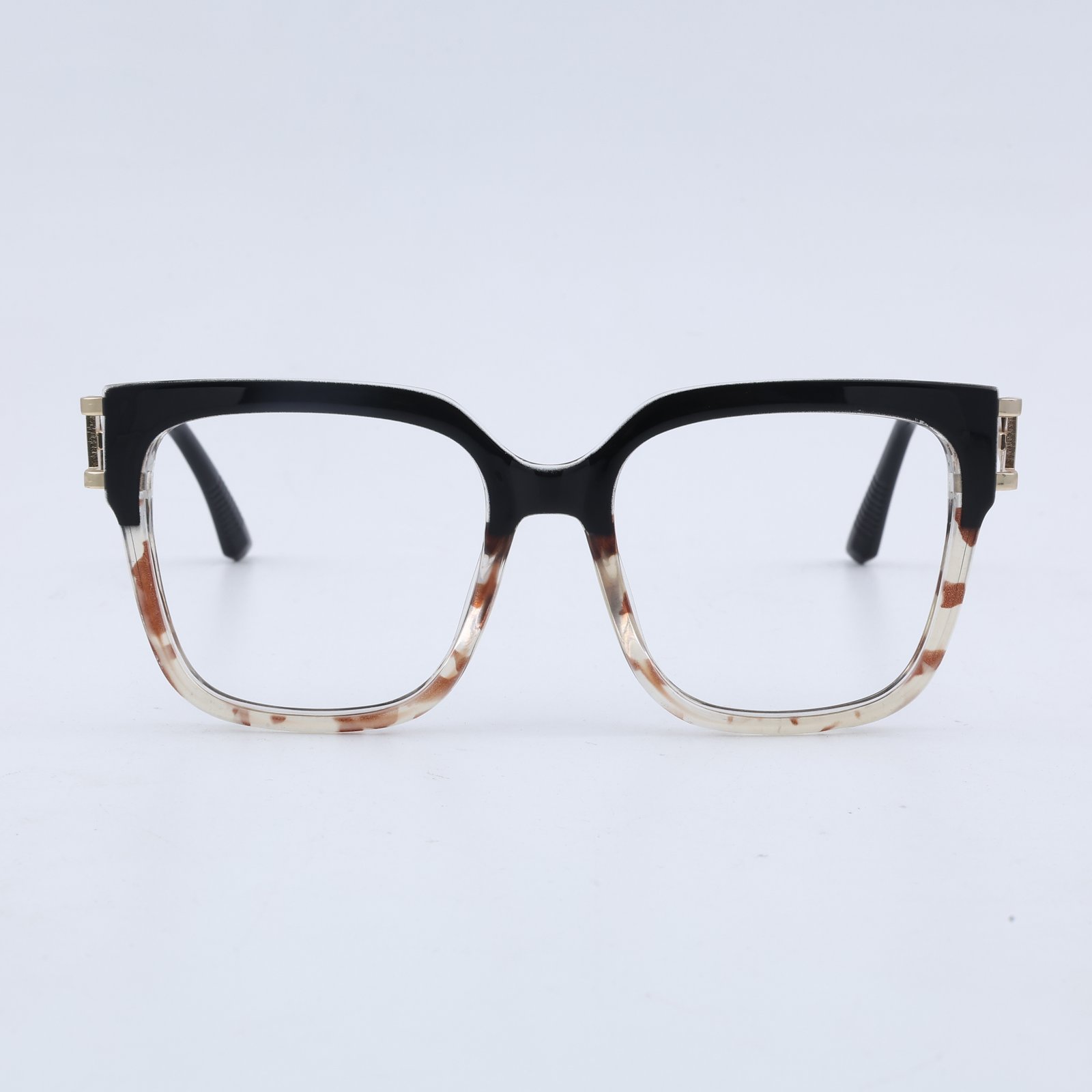 OG Noir Havana Luxe Full Rim Square Eyeglasses | Dual Tone Transparent Tortoise Frame with Gold Temples for Women