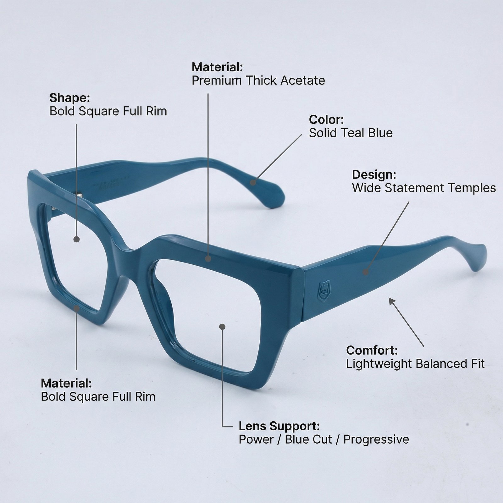 OG Ocean Edge Full Rim Square Eyeglasses | Bold Teal Thick Frame Statement Optical for Men