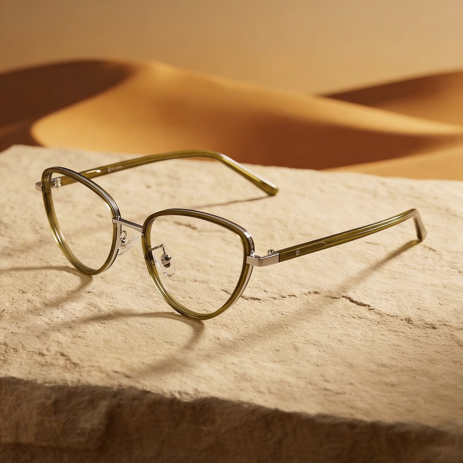 OG Olive Aura Full Rim Round Eyeglasses | Slim Transparent Green Metal-Temple Optical Frame for Women