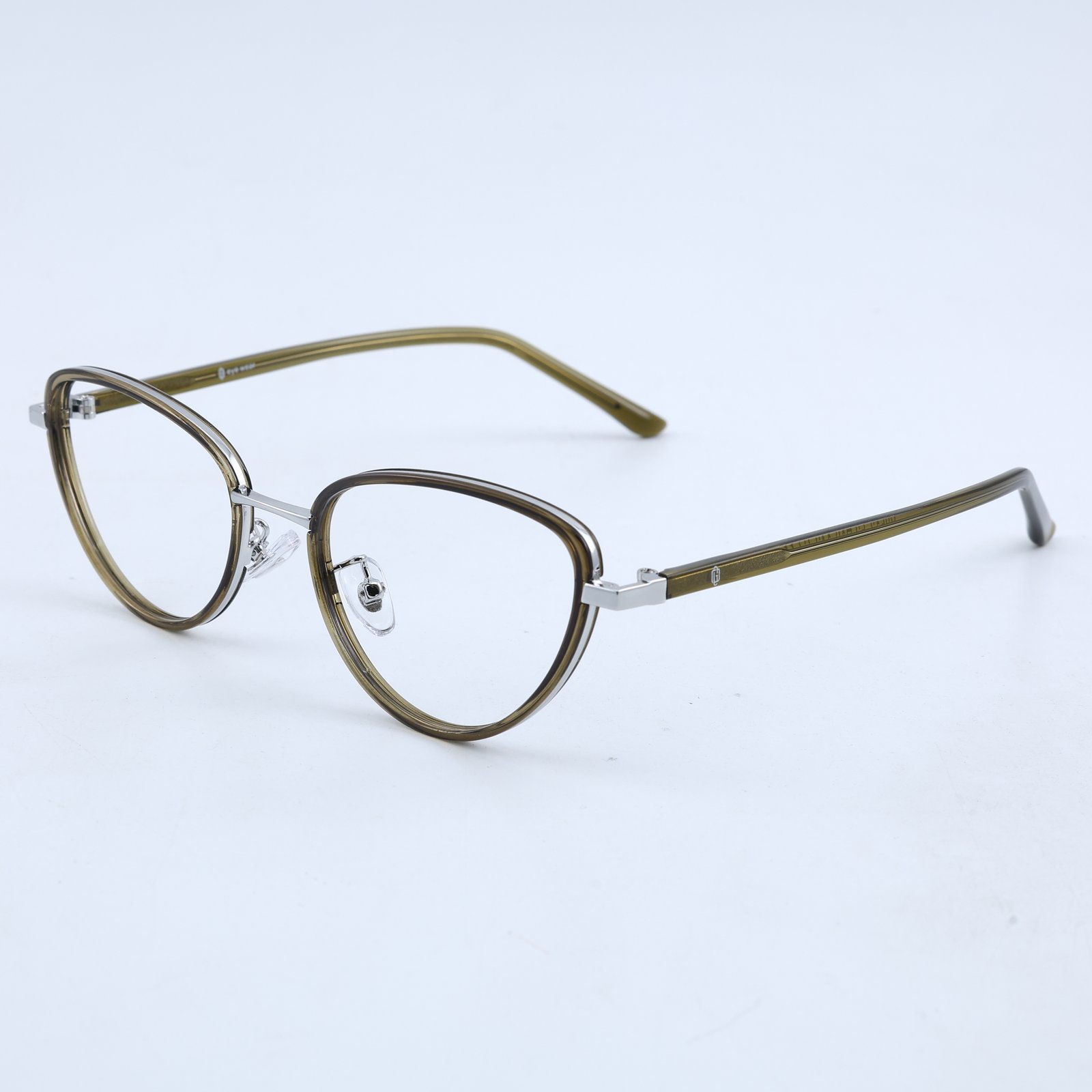 OG Olive Aura Full Rim Round Eyeglasses | Slim Transparent Green Metal-Temple Optical Frame for Women