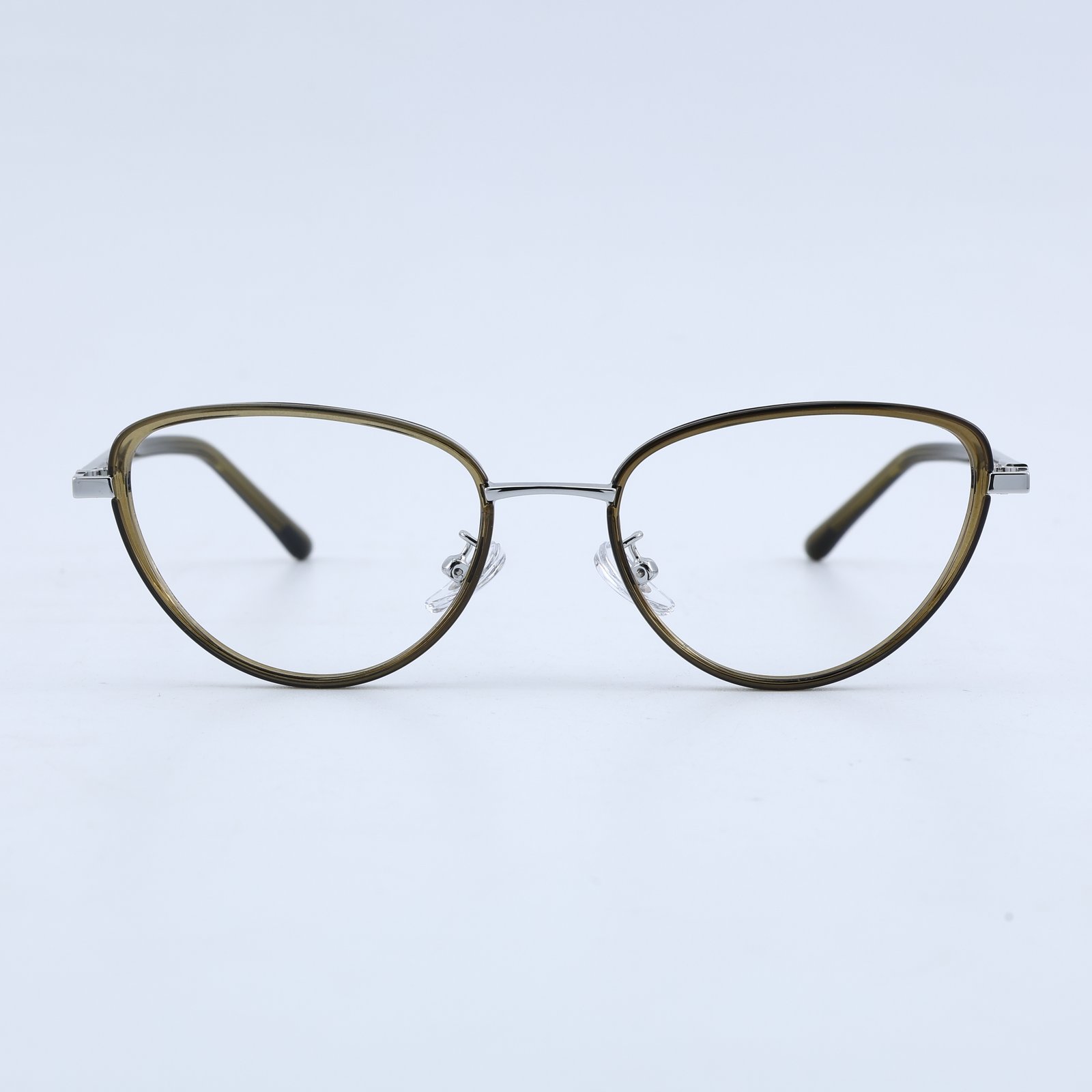OG Olive Aura Full Rim Round Eyeglasses | Slim Transparent Green Metal-Temple Optical Frame for Women