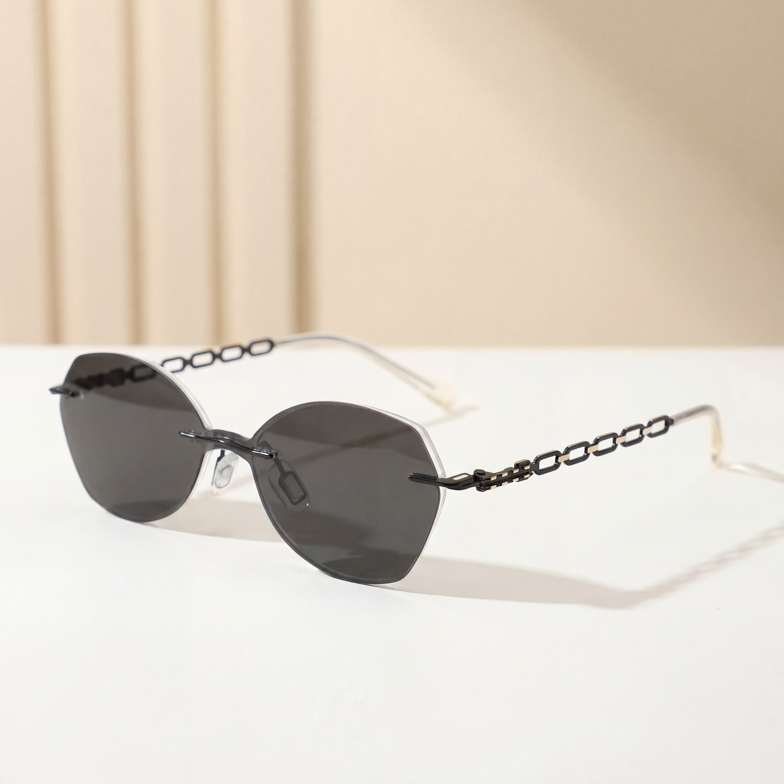 OG Onyx Chain | Rimless Hexagon Sunglasses For Women
