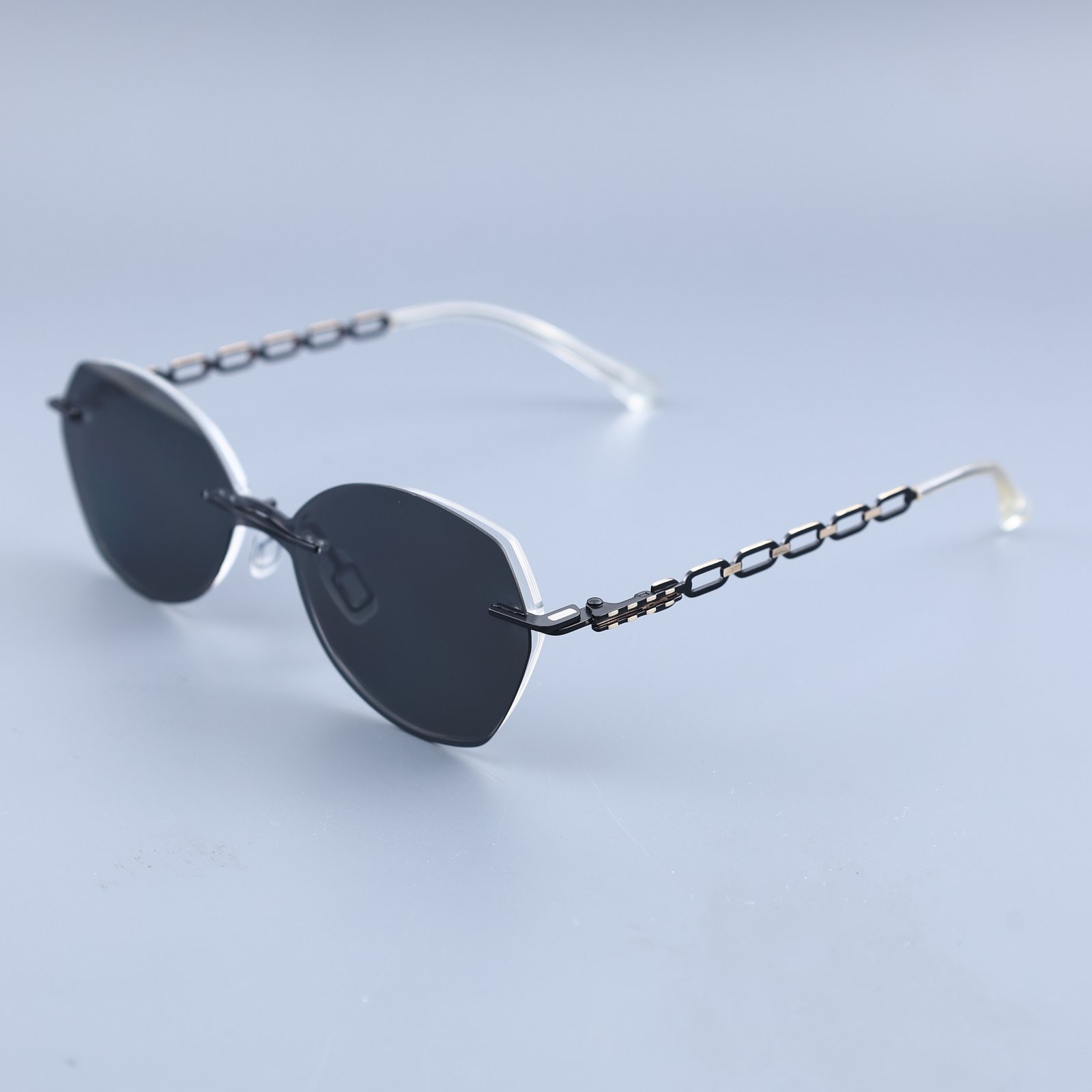 OG Onyx Chain | Rimless Hexagon Sunglasses For Women