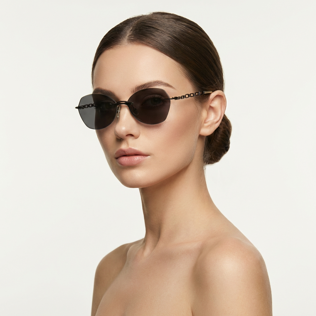 OG Onyx Chain | Rimless Hexagon Sunglasses For Women