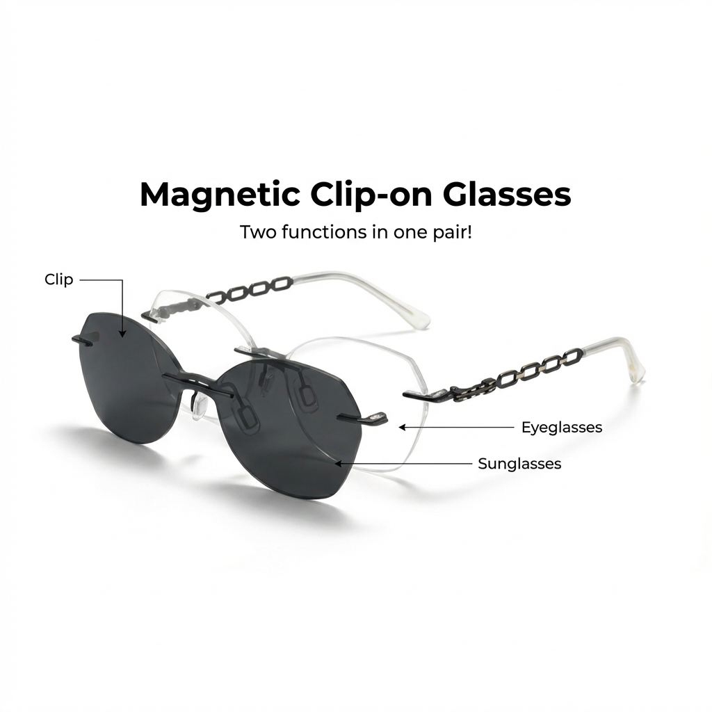 OG Onyx Chain | Rimless Hexagon Sunglasses For Women