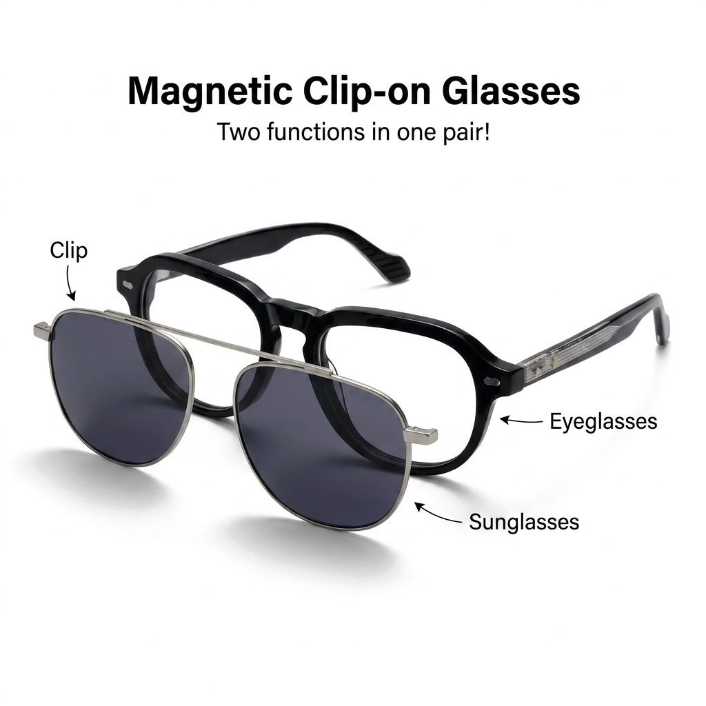 OG Phantom Clip-On | Luxury Black Magnetic Clip-On Eyewear with Silver Titanium Bar & Signature Crystal Temples