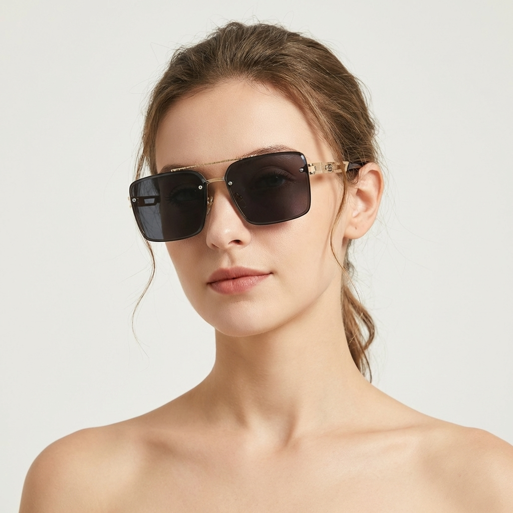 OG Regal Frame | Gold Square Rimless Blue Tint Sunglasses