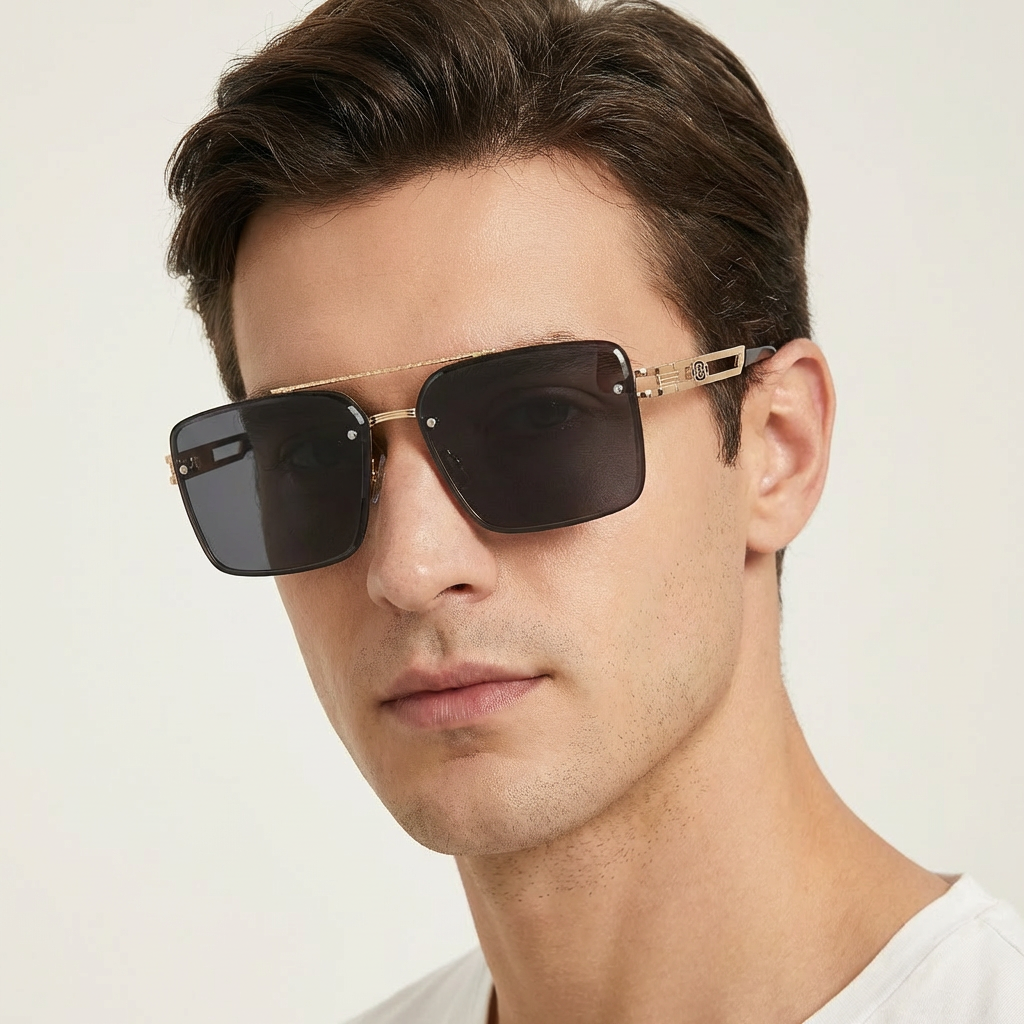 OG Regal Frame | Gold Square Rimless Blue Tint Sunglasses