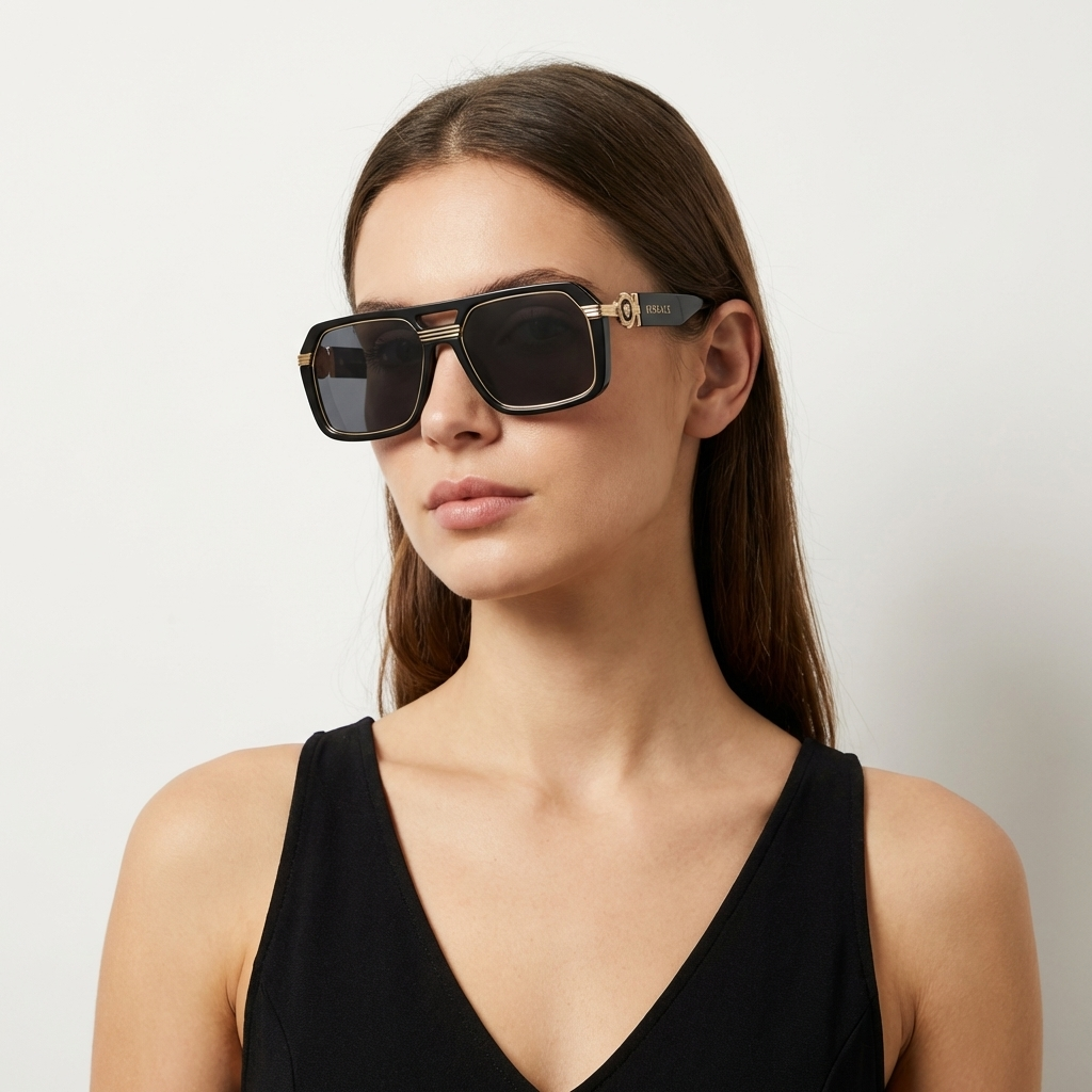 OG Regal Medusa | Black Gold Statement Shield Sunglasses