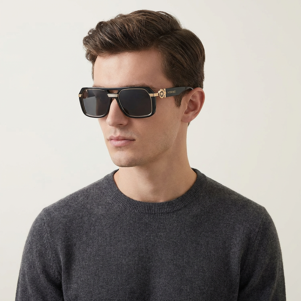 OG Regal Medusa | Black Gold Statement Shield Sunglasses