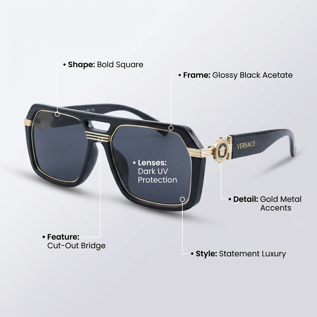 OG Regal Medusa | Black Gold Statement Shield Sunglasses