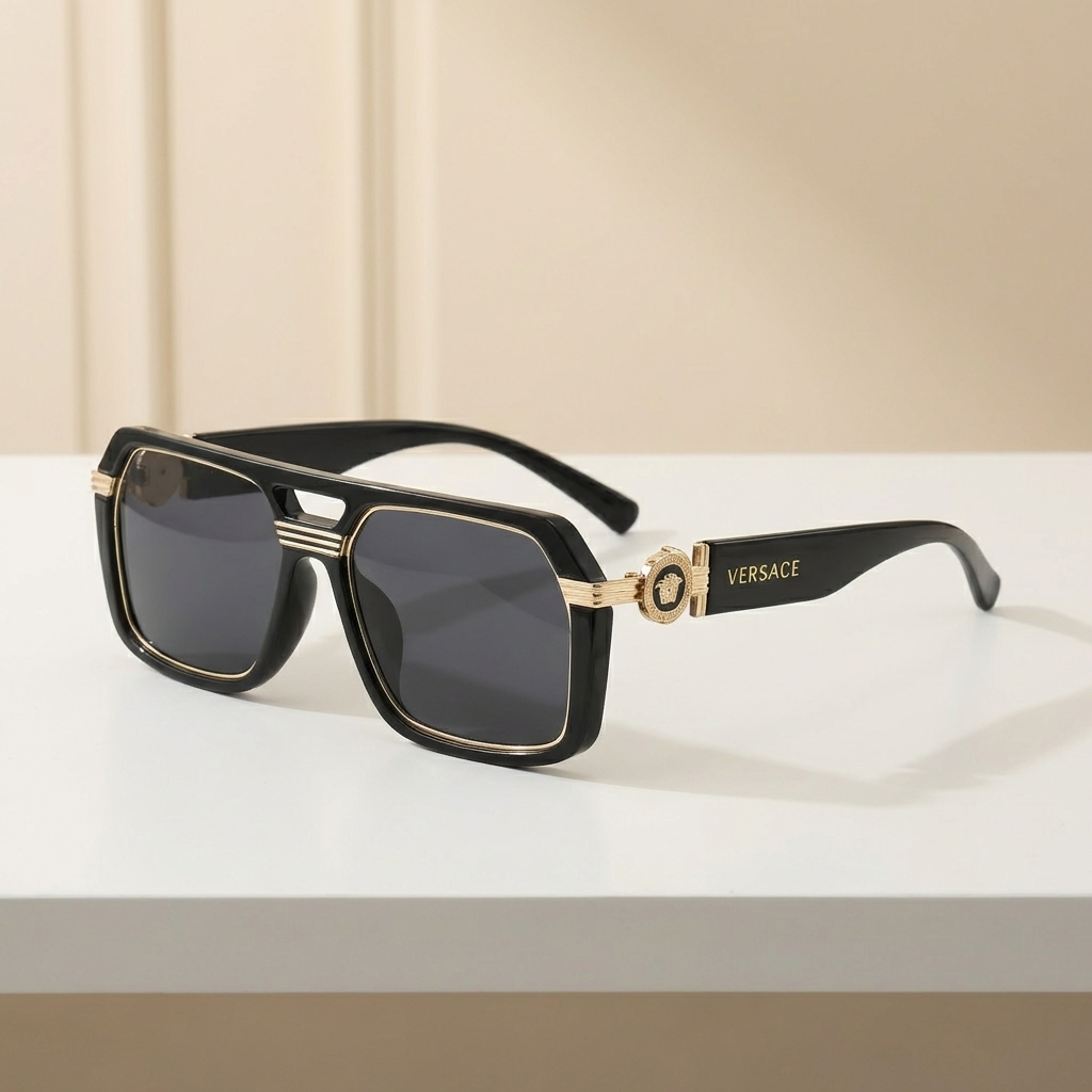 OG Regal Medusa | Black Gold Statement Shield Sunglasses
