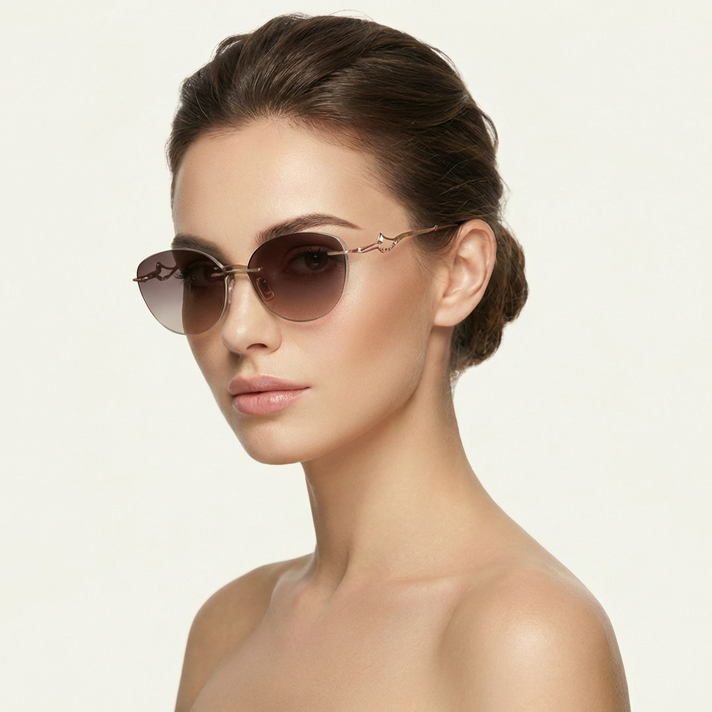 OG Rose Charm | Rimless Round Sunglasses For Women