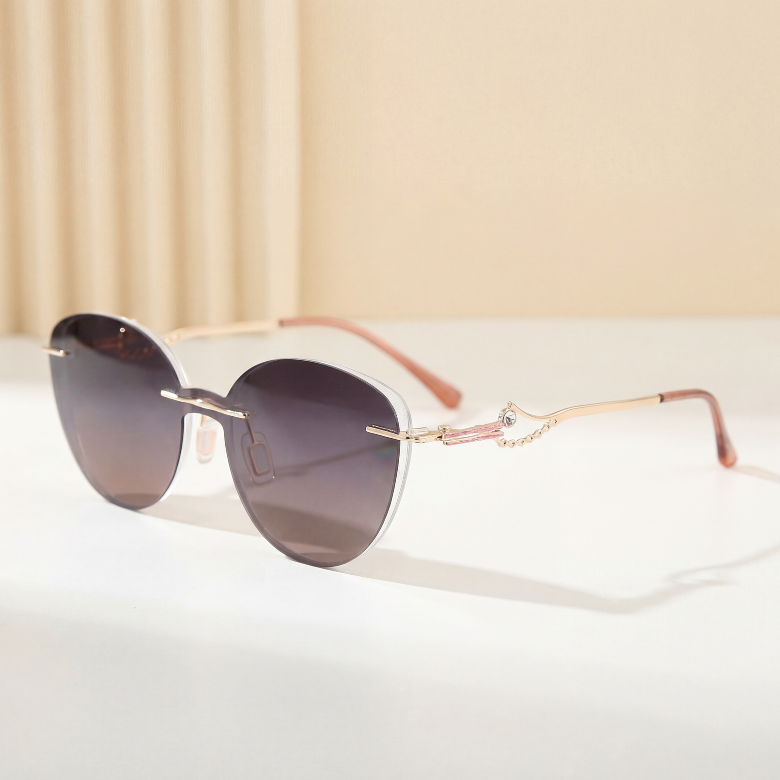 OG Rose Charm | Rimless Round Sunglasses For Women