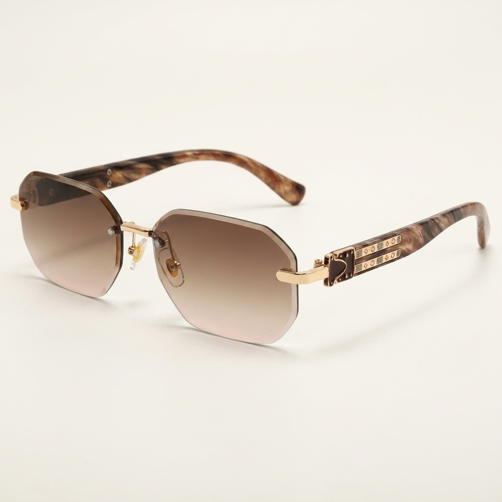 OG Rose Imperium | Luxury Rimless Blush Geometric Sunglasses with Gold Signature Temples