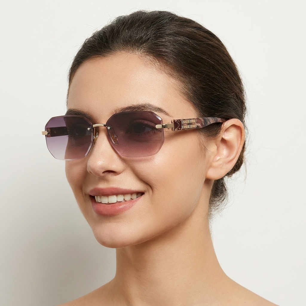 OG Rose Imperium | Luxury Rimless Blush Geometric Sunglasses with Gold Signature Temples