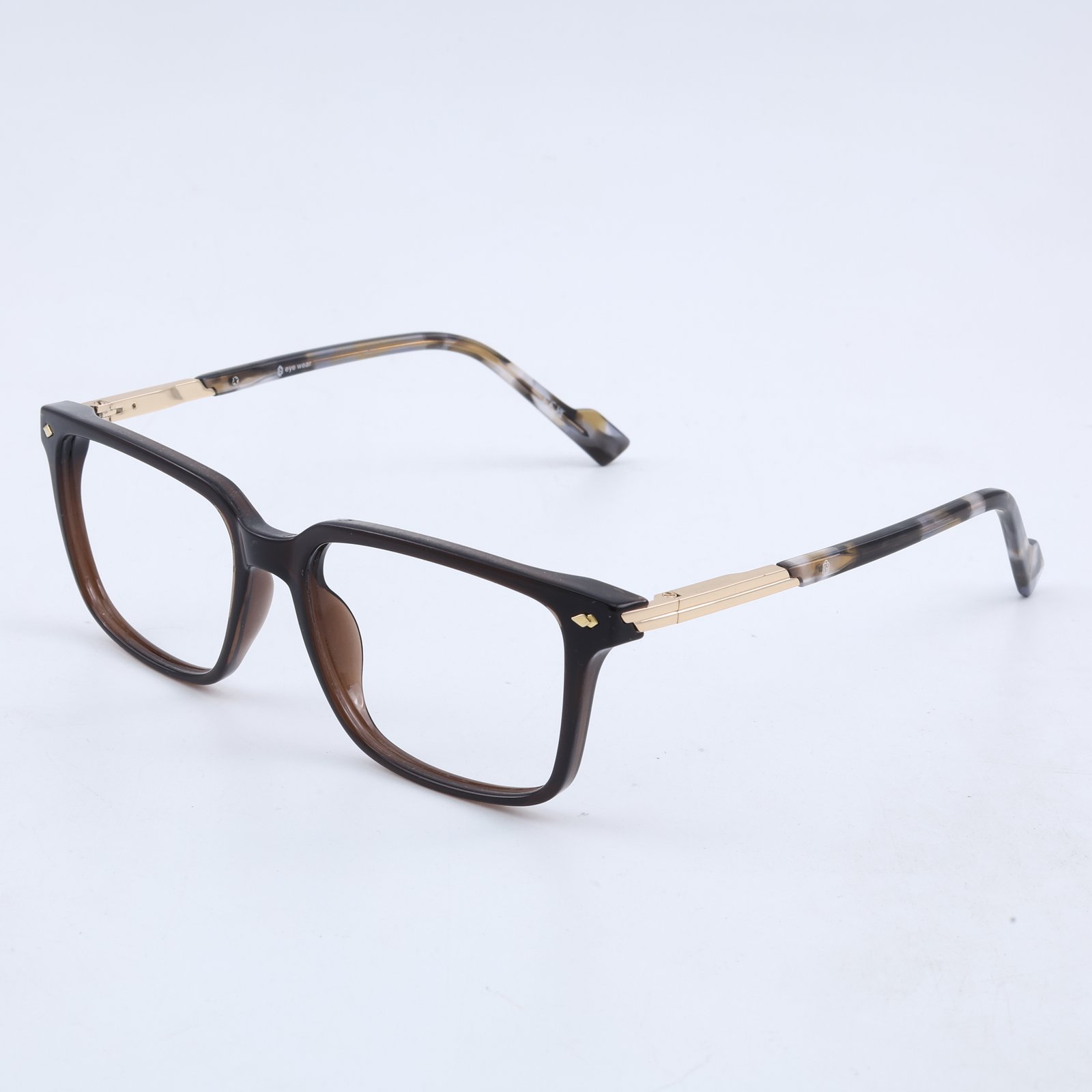 OG Royal Crest Full Rim Square Eyeglasses | Premium Brown & Gold Lightweight Optical Frame for Men