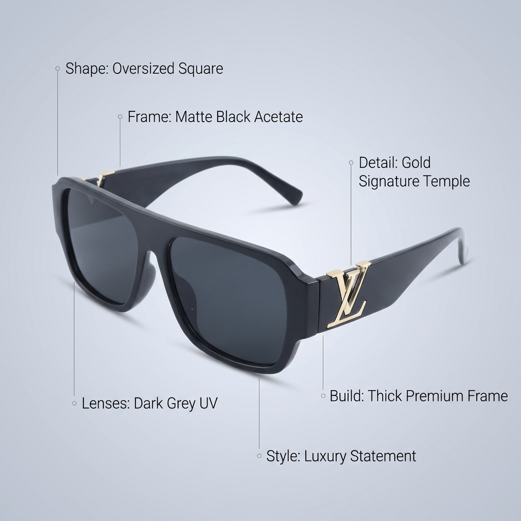 OG Royal Monogram | Black Gold Signature Shield Sunglasses